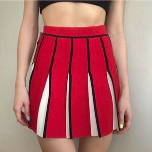 Red Panel Mini Skirt with Contrast Stripes